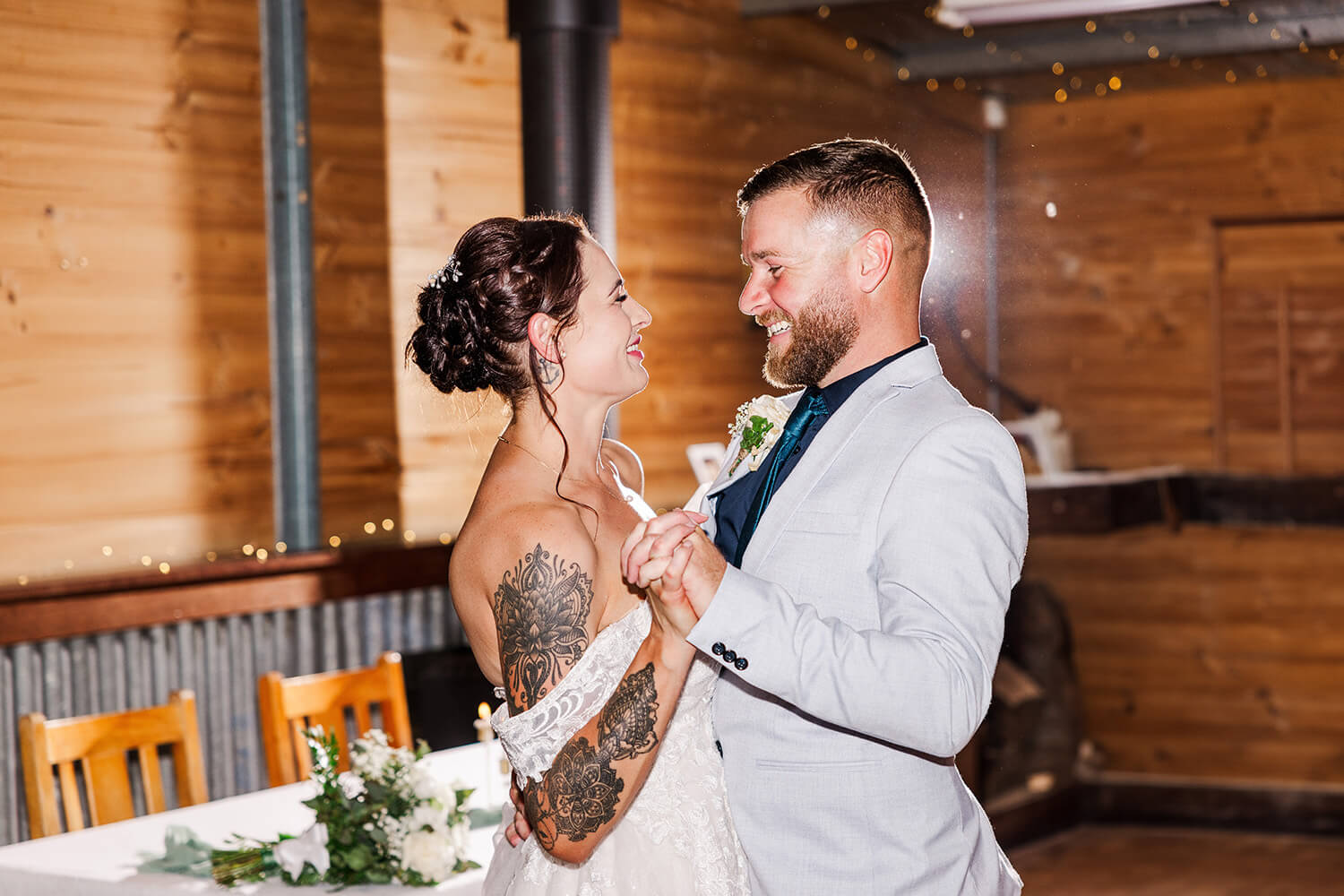 bride and groom dancing