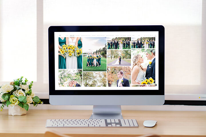 a mac desktop computer with a wedding gallery on the screen